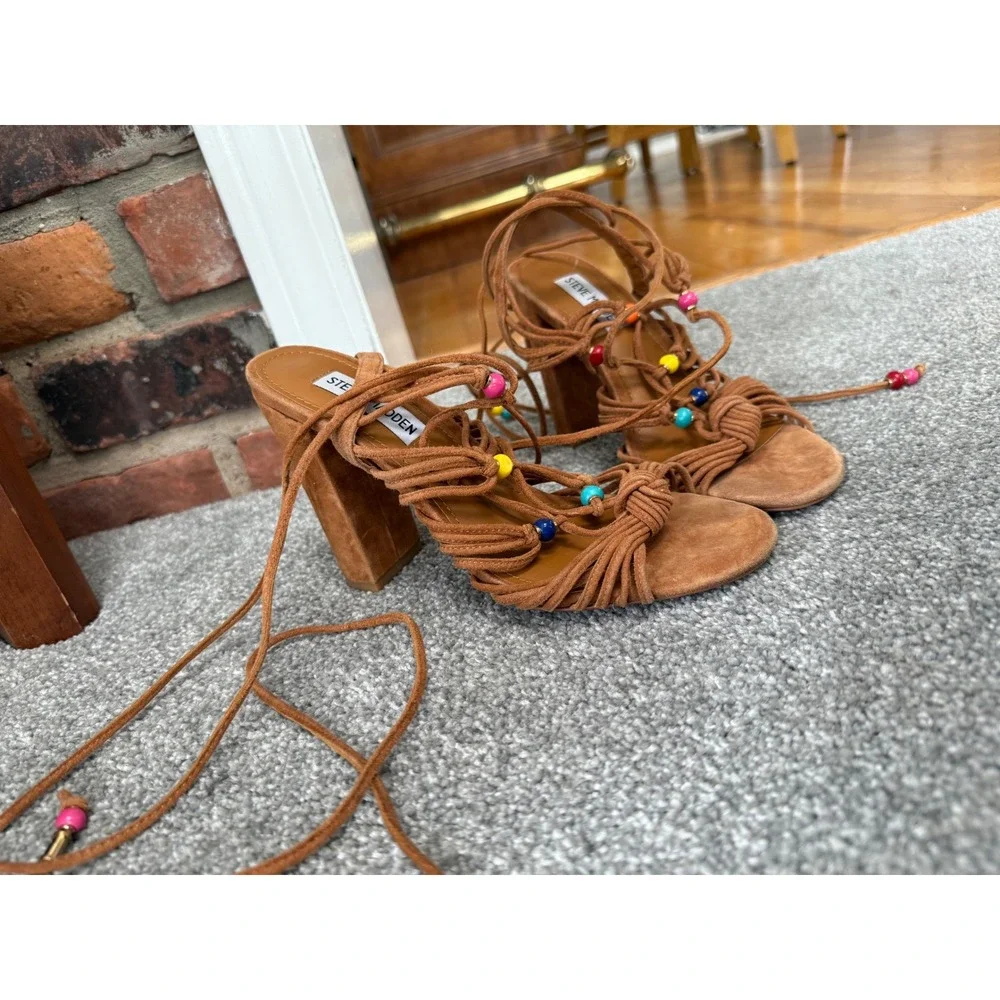 Festival Steve Madden Suede Tie Strap Block Heel Sandals Coachella 6.5